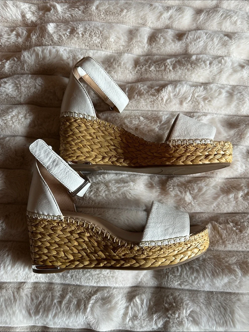 Franco Sarto White Espadrille Wedge Sandals with Ankle Strap